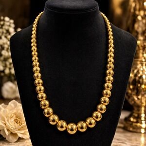 Napier Gold Tone Graduated Bead Necklace High Polish Jewelry 24" Vintage